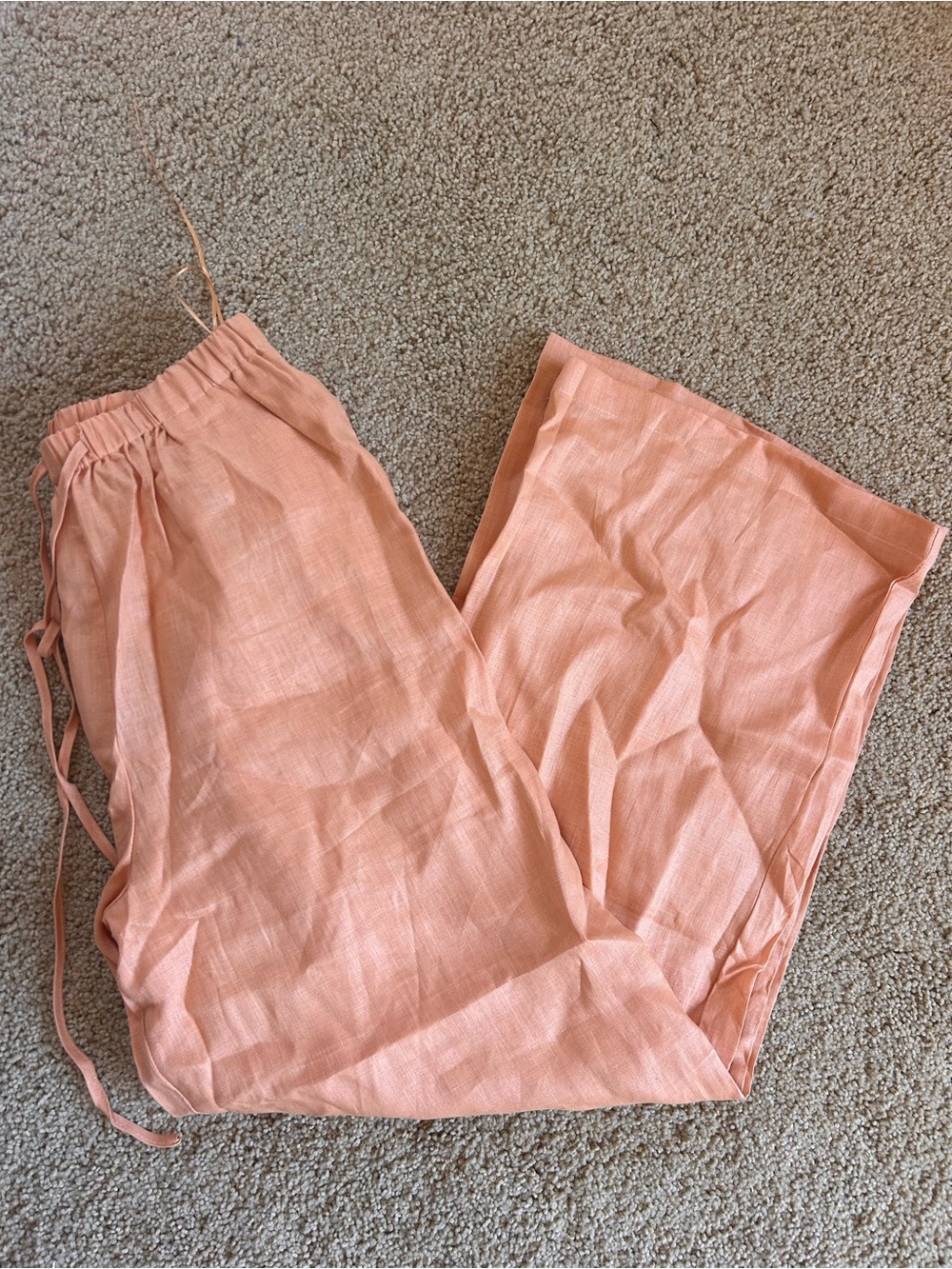 Wide Leg Linen-Blend Pants in Peach